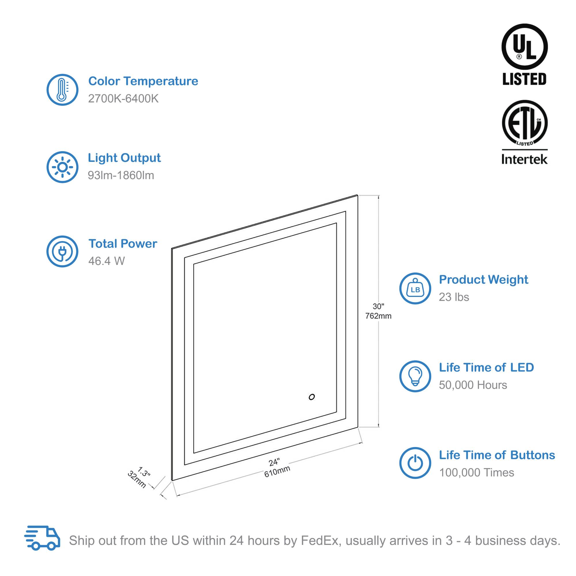 Blossom Lyra 24 x 30 Inch LED Mirror - LED M8 2430