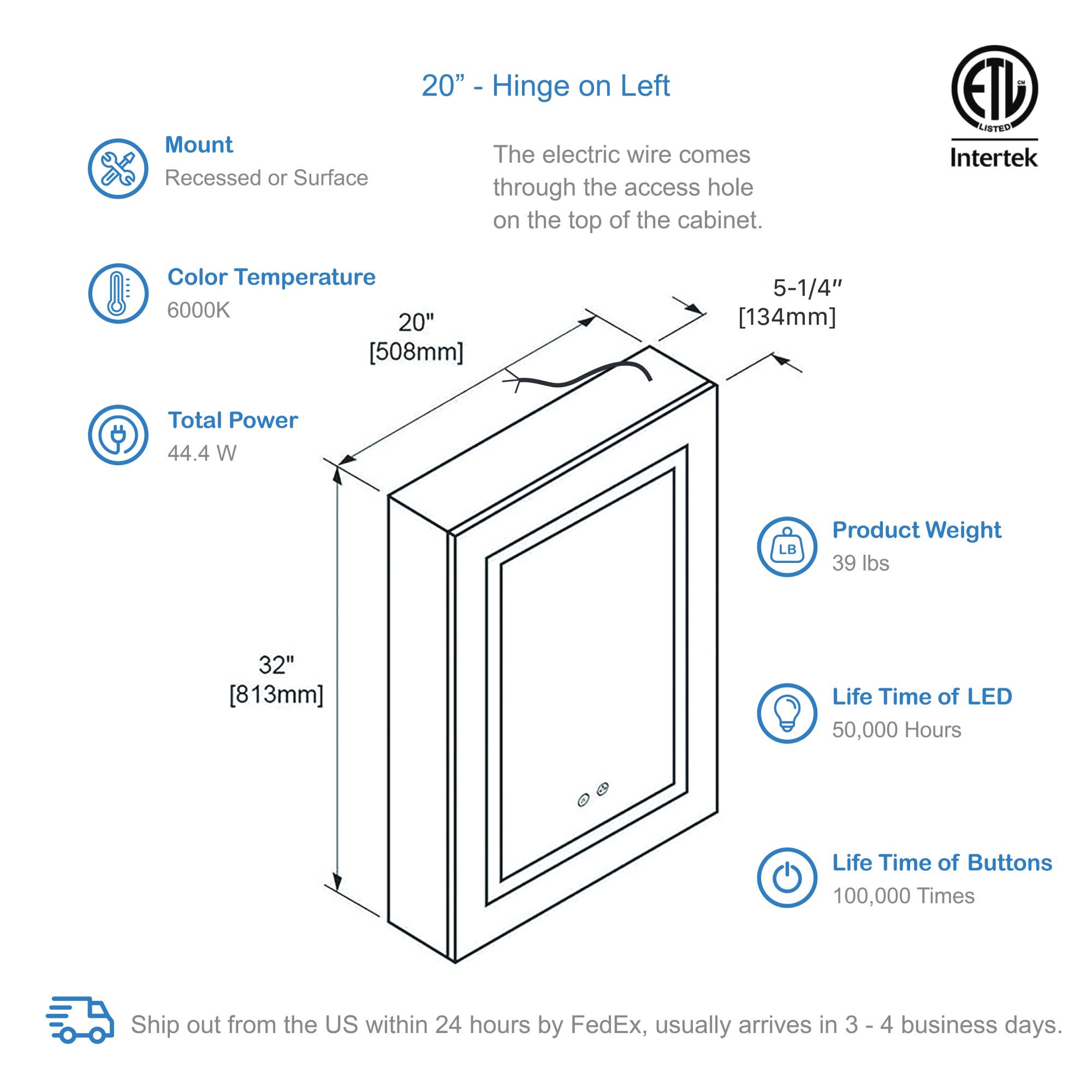 Blossom Vega – 20 Inches LED Medicine Cabinet - MCL4 2032L