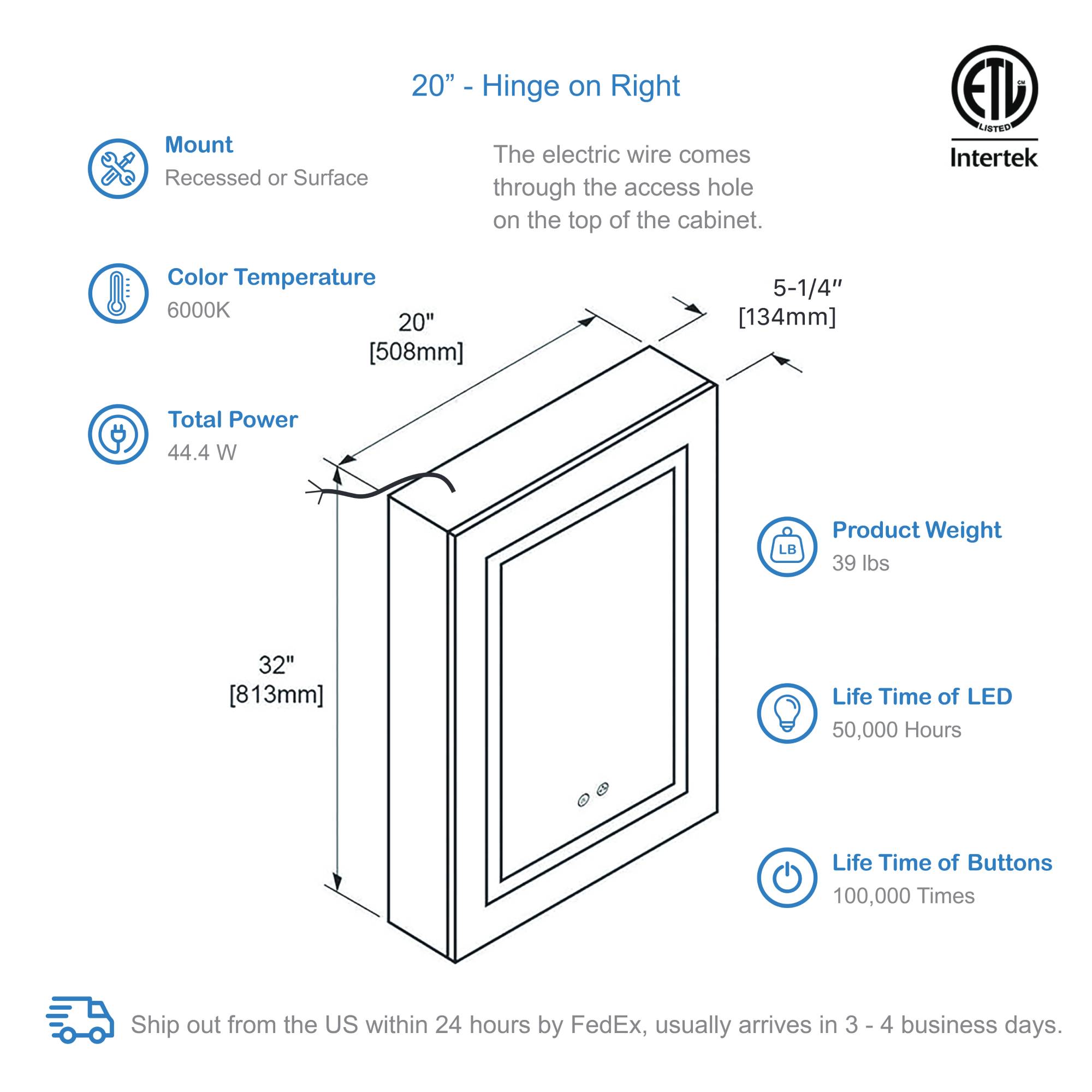Blossom Vega – 20 Inches LED Medicine Cabinet - MCL4 2032L