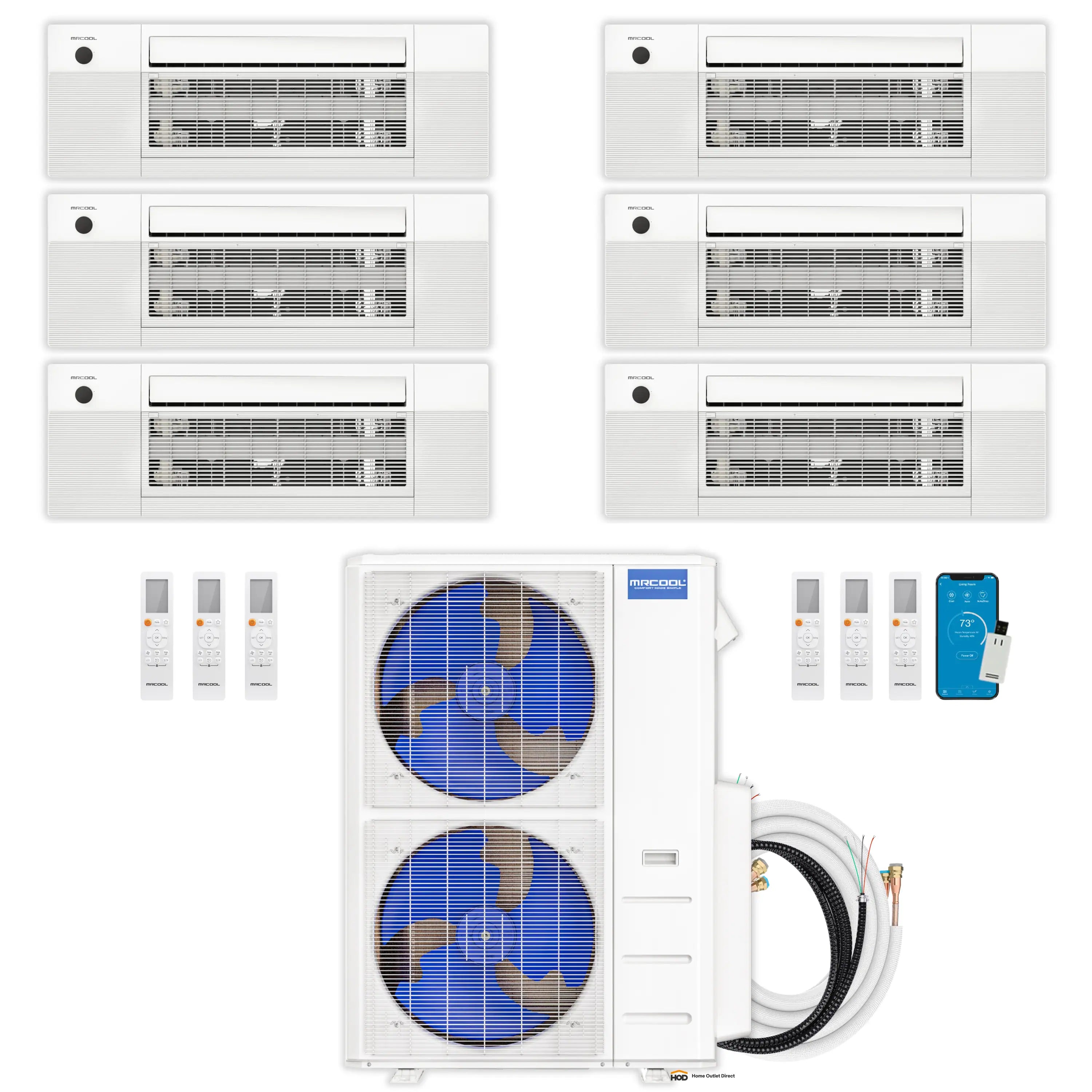 MRCOOL DIY 5th Gen Mini Split - 6-Zone 48,000 BTU Ductless Air Conditioner and Heat Pump Condenser with 12K + 9K + 9K + 6K + 6K + 6K Ceiling Cassette Air Handlers