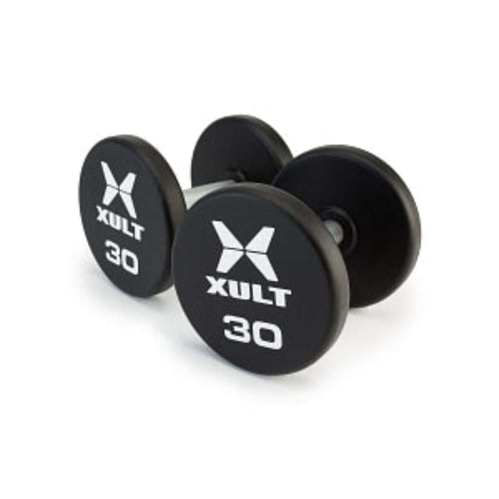 Johnson Health Tech XULT Urethane Round Dumbbells - XULT Urethane Round Dumbbell Set, Black Plus, 37.5 lb. - XT-.5SETURE-RND-P