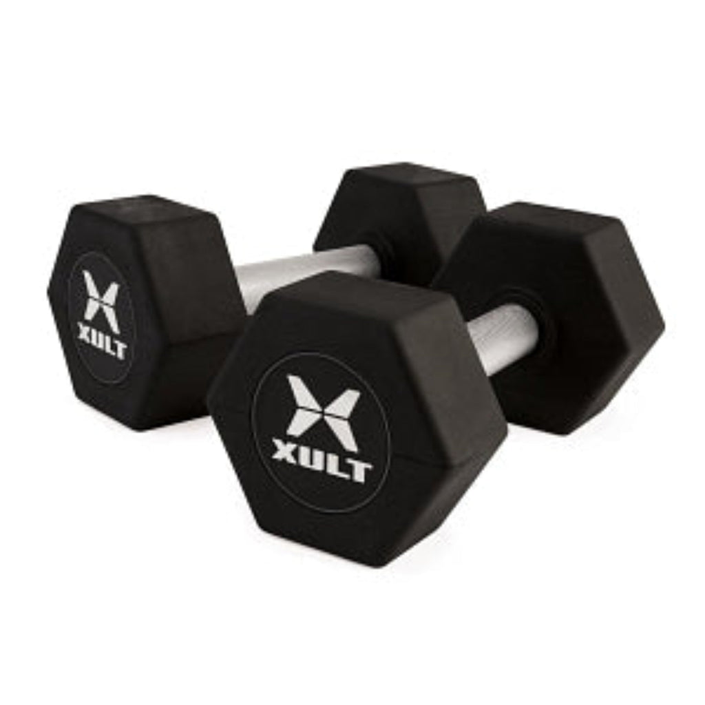 Johnson Health Tech XULT Rubber Hex Dumbbell Pairs and Sets - XULT Rubber Hex Dumbbell Pair in Black, 85 lb. - XT-085RBR-HEX