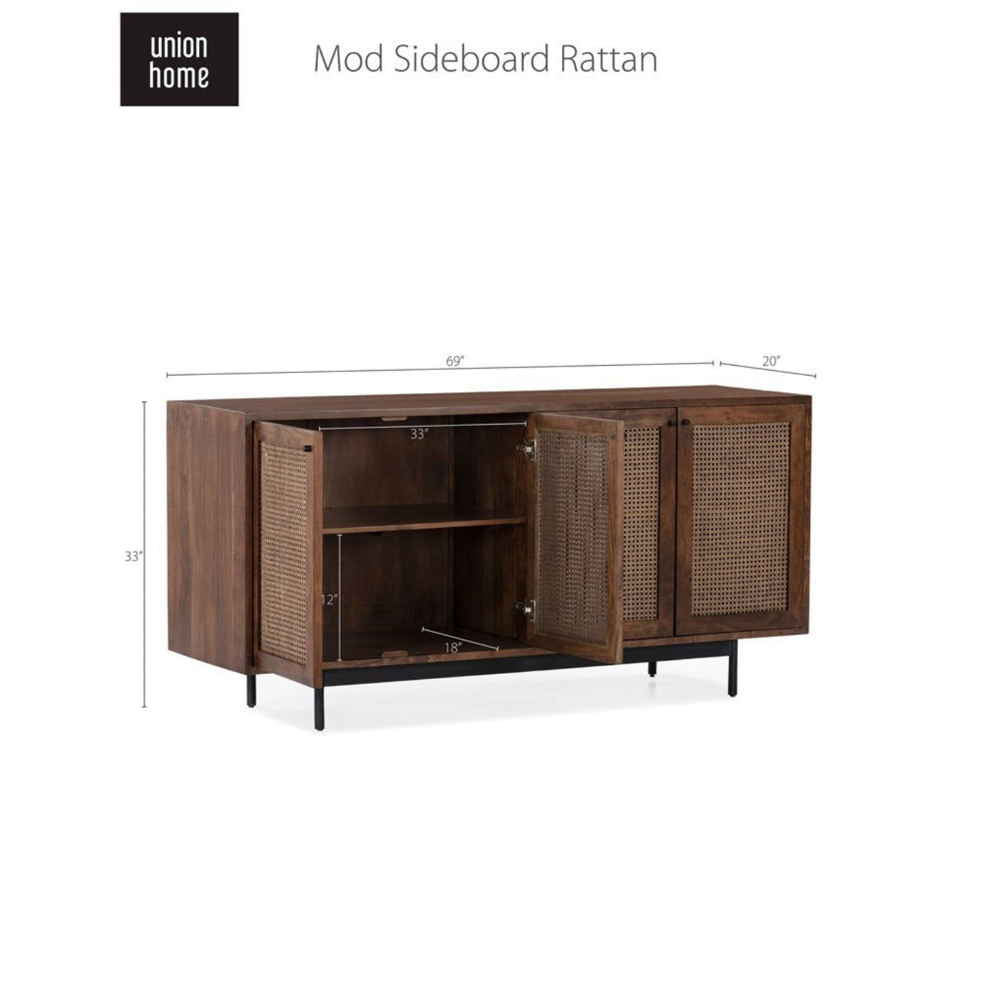 Union Home Mod Sideboard Rattan In Porto Dark Finish  - LVR00251
