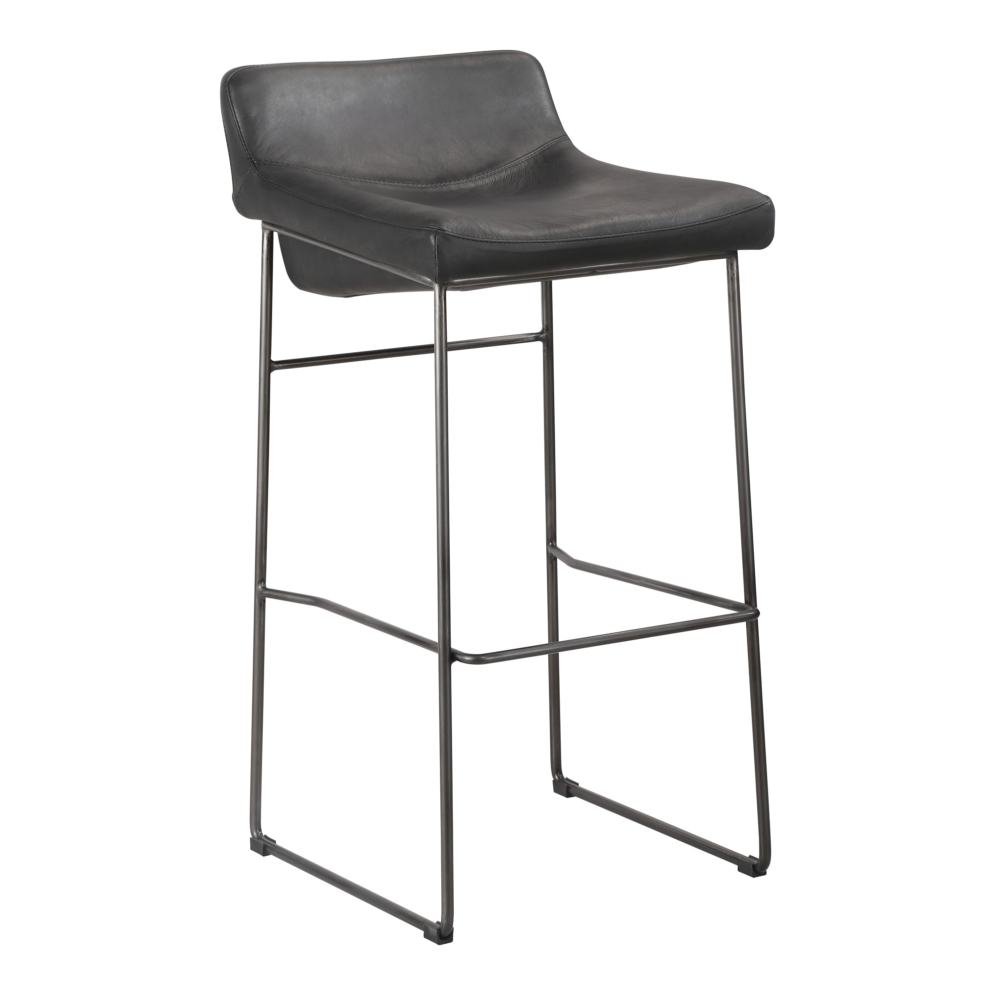 Moe's Home Collection Set of Two Starlet Barstool Onyx Black Leather PK-1107-02