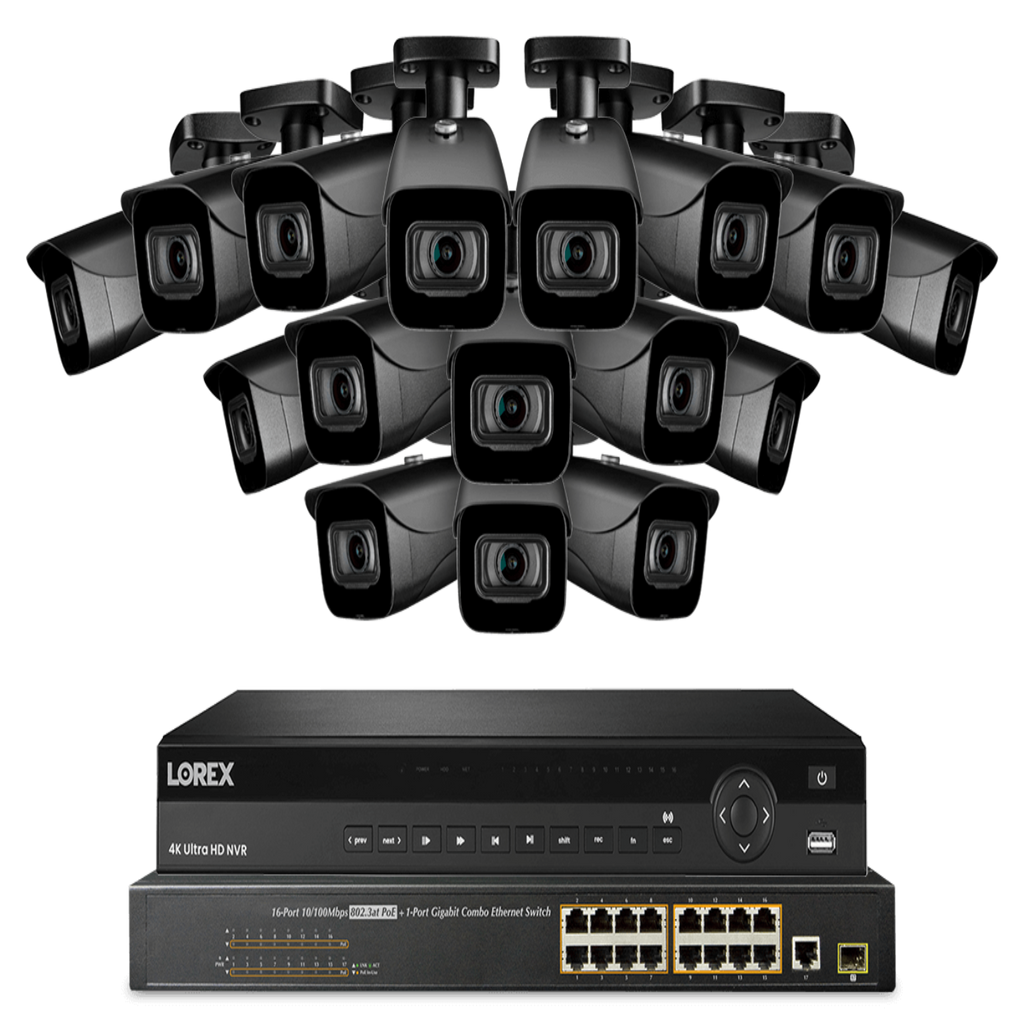 Lorex NC4K8-3216BB 32-Channel NVR System with Sixteen 4K (8MP) IP Cameras Security Surveillance System New - NC4K8-3216BB