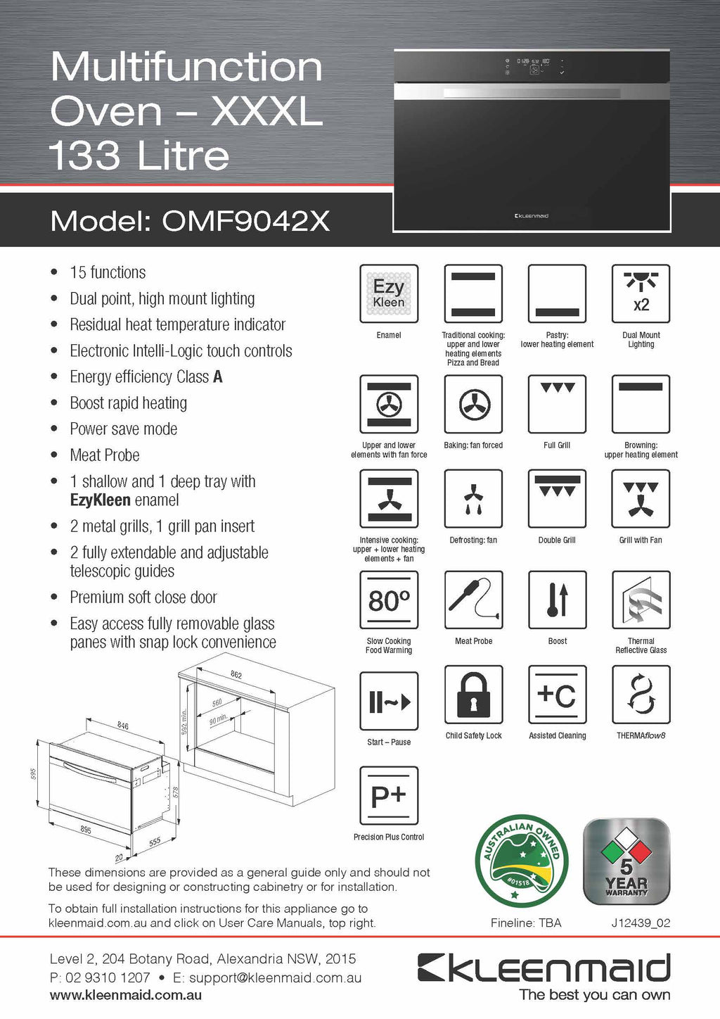 Kleenmaid OMF9042X 90cm Multifunction Oven - OMF9042X
