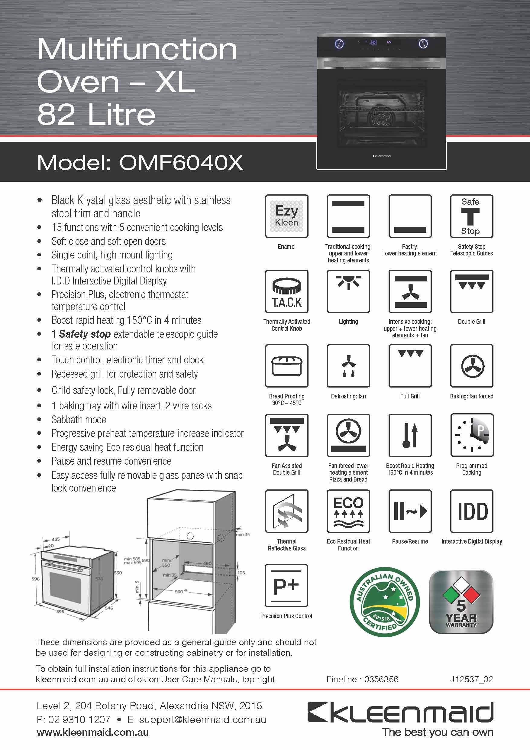 Kleenmaid 60cm Multifunction Oven - OMF6040X