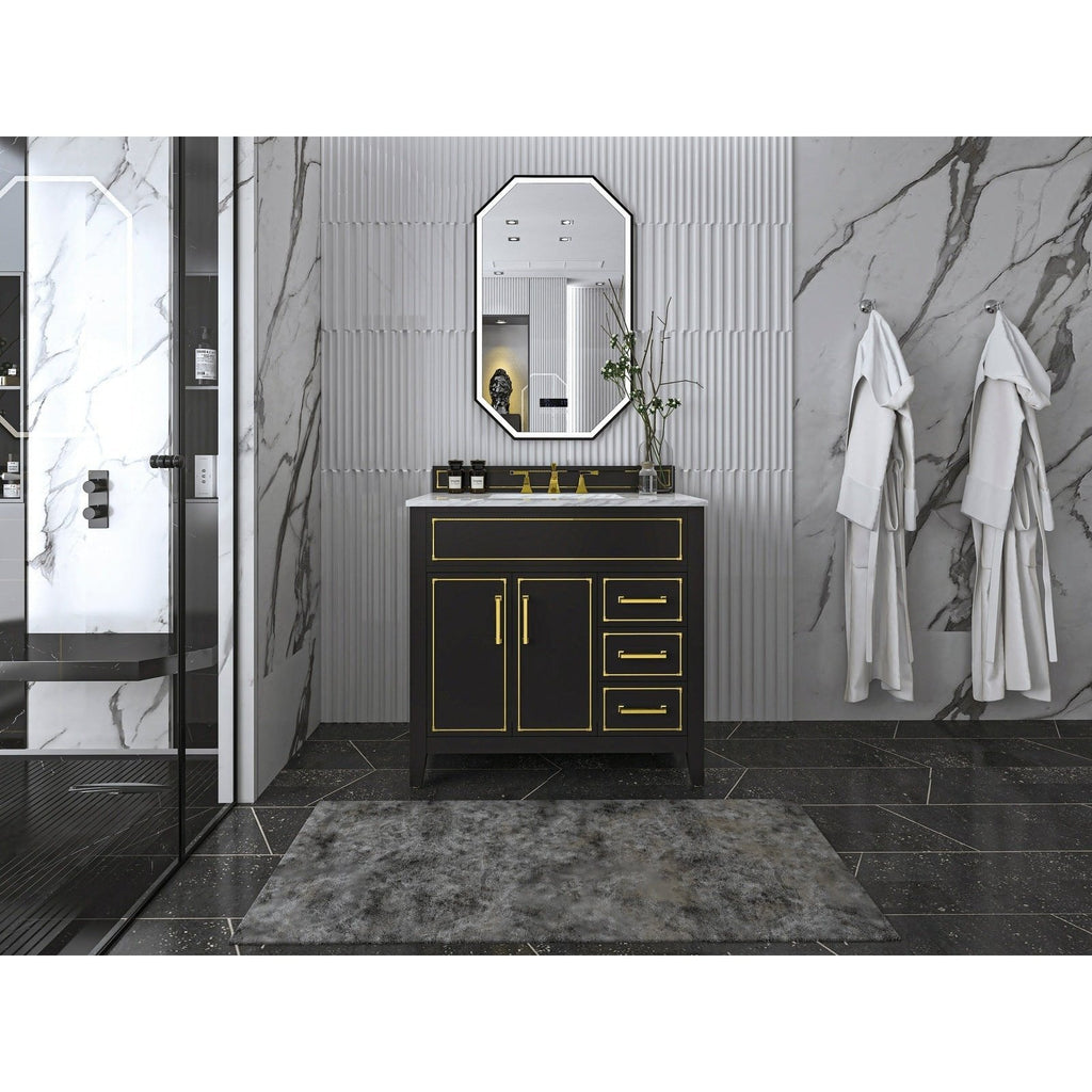 Ancerre Aspen Bathroom Vanity with Sink and Carrara White Marble Top Cabinet Set - VTS-ASPEN-36-W-CW - Backyard Provider