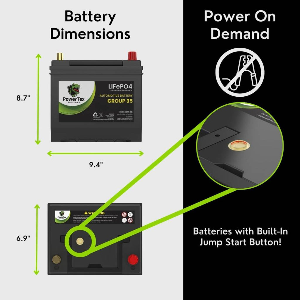 PowerTex 2007 Toyota Solara Car Battery BCI Group 35 / Q85 Lithium LiFePO4 Automotive Battery - PTLG35-488