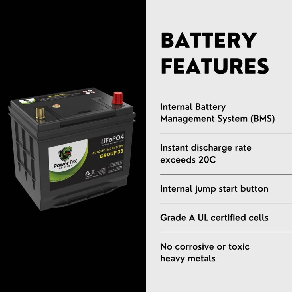 PowerTex 2017 Nissan Frontier Car Battery BCI Group 35 / Q85 Lithium LiFePO4 Automotive Battery - PTLG35-251