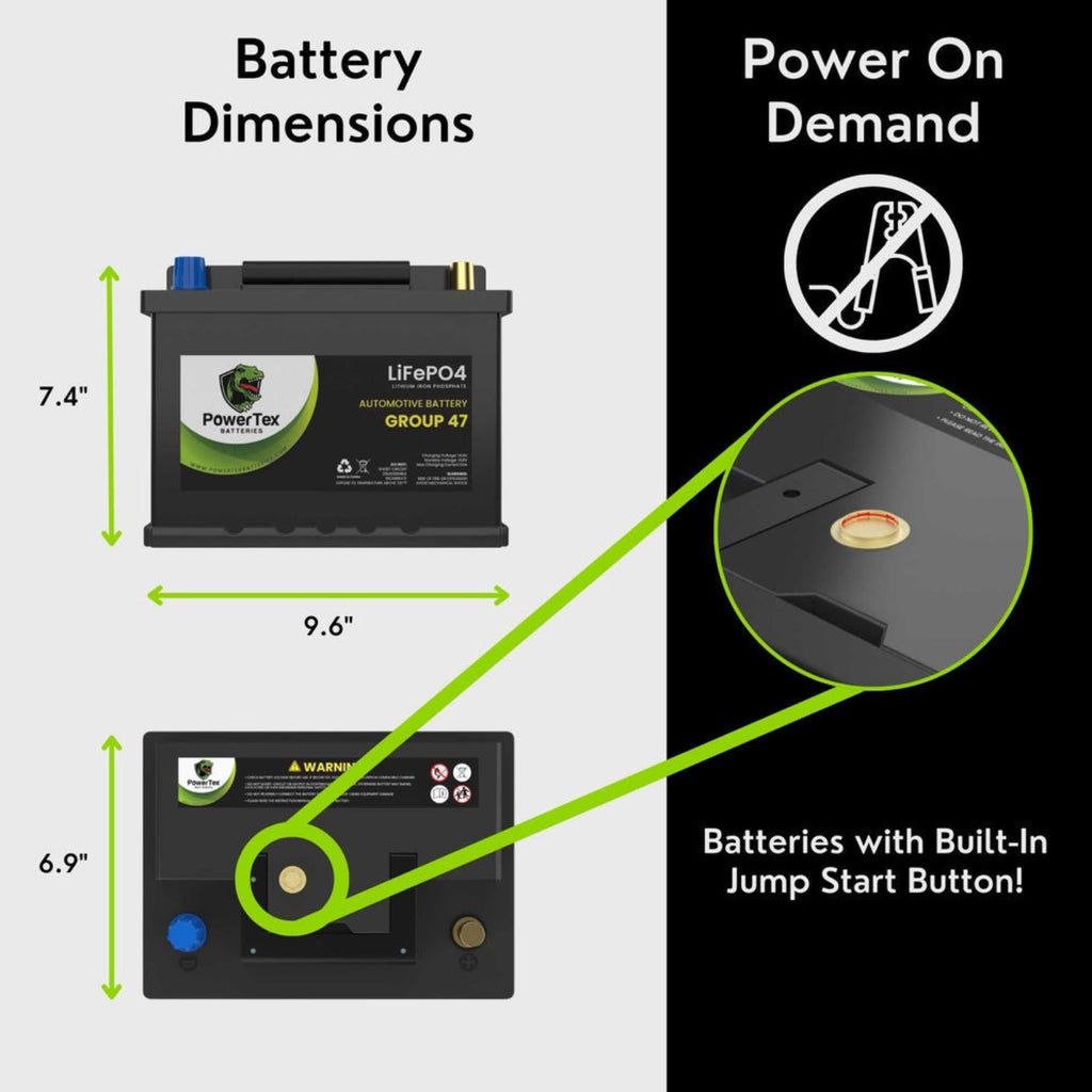 PowerTex 2021 Volkswagen Saveiro L4 1.6LReplacement Car Battery BCI Group 47 Lithium LiFePO4 Automotive Powertex Battery - PTLG47-090
