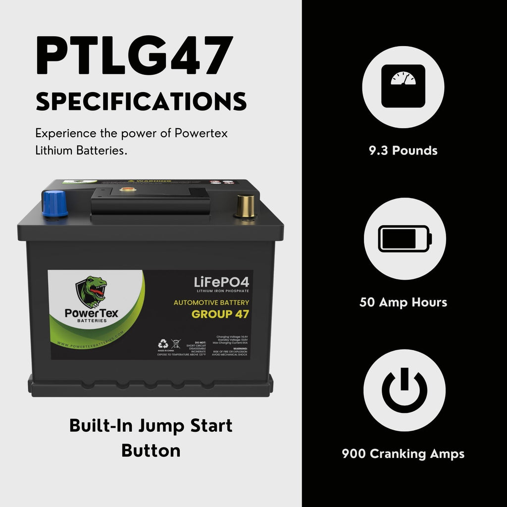 PowerTex 2011 Volkswagen GTI Car Battery BCI Group 47 H5 Lithium LiFePO4 Replacement Automotive Battery - PTLG47-605