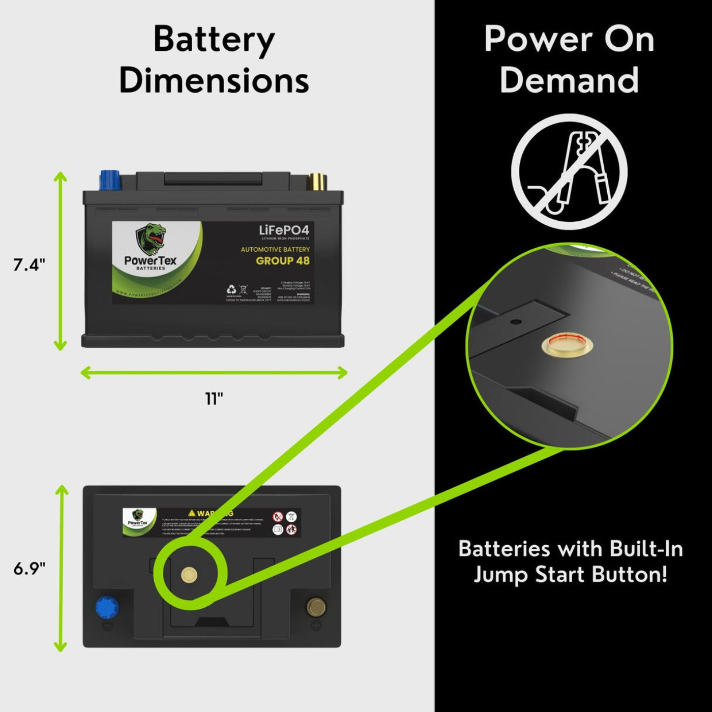 PowerTex 2024 Ford Expedition V6 3.5L Replacement Car Battery BCI Group 48 Lithium LiFePO4 Automotive Powertex Battery - PTLG48-0284