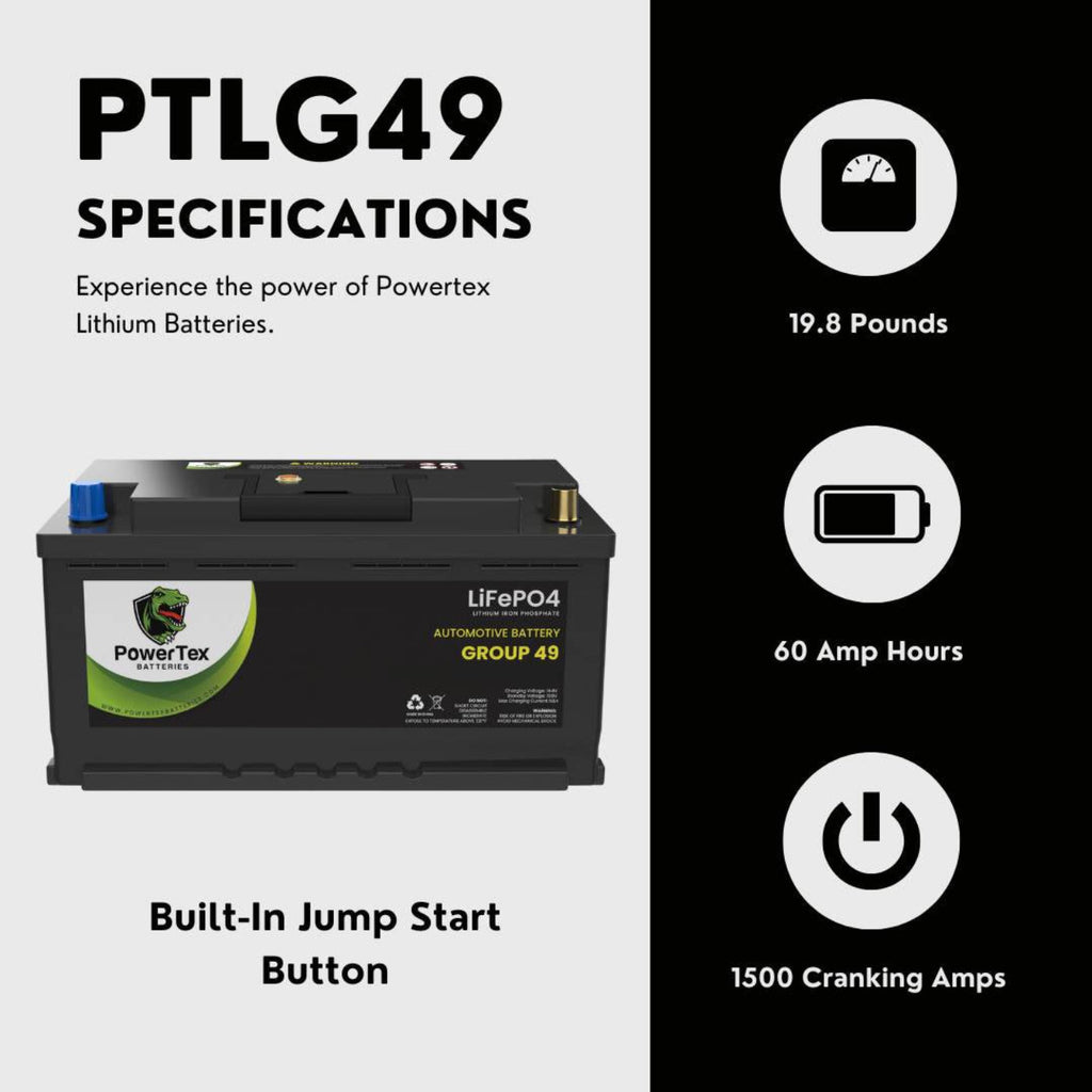 PowerTex 2024 BMW X3 L4 2.0LReplacement Car Battery BCI Group 49 Lithium LiFePO4 Automotive Powertex Battery - PTLG49-0184