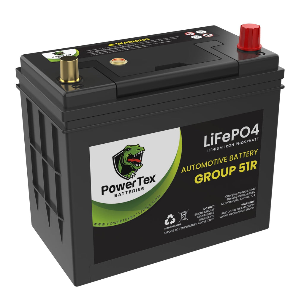 PowerTex 2018 Infiniti QX60 Car Battery BCI Group 51R Lithium LiFePO4 Replacement Automotive Battery - PTLG51R-102