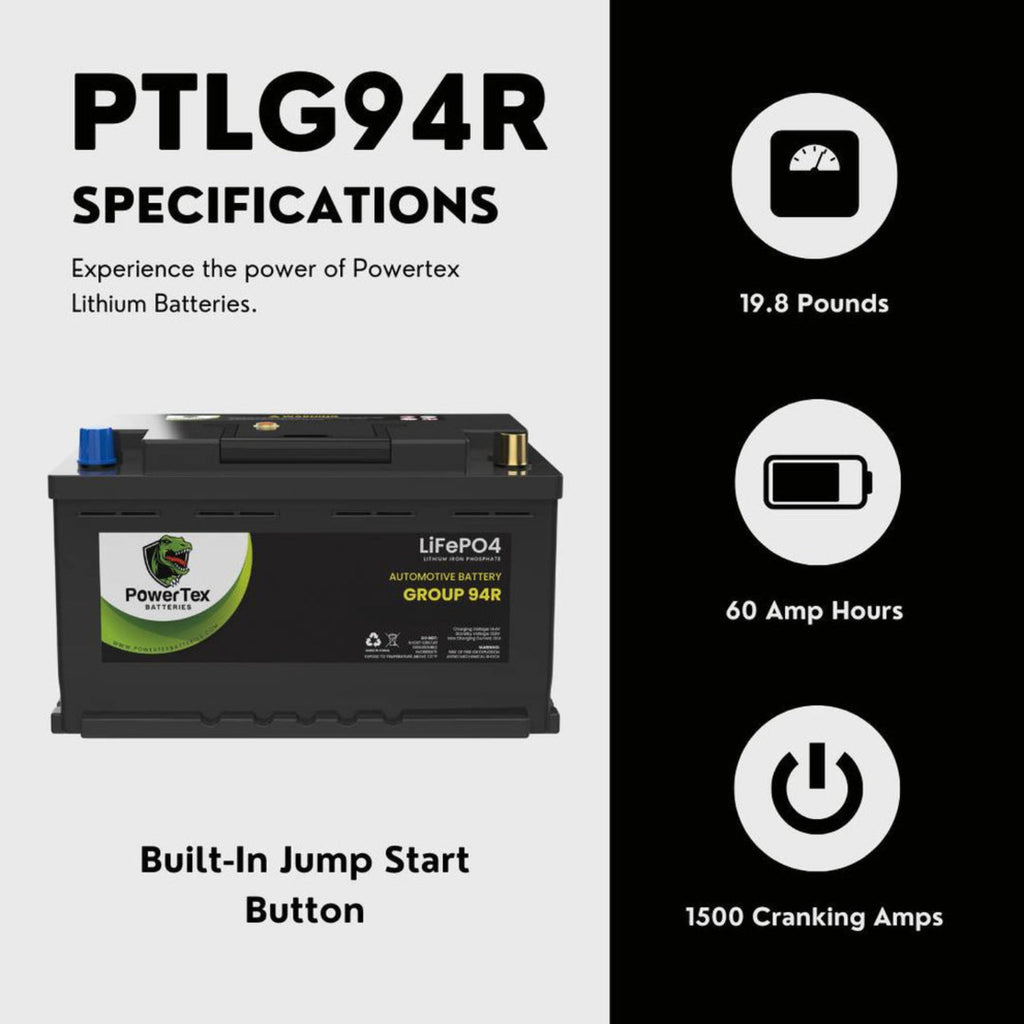 PowerTex 2022 Mercedes-Benz S580 V8 4.0LReplacement Car Battery BCI Group 49 Lithium LiFePO4 Automotive Powertex Battery
