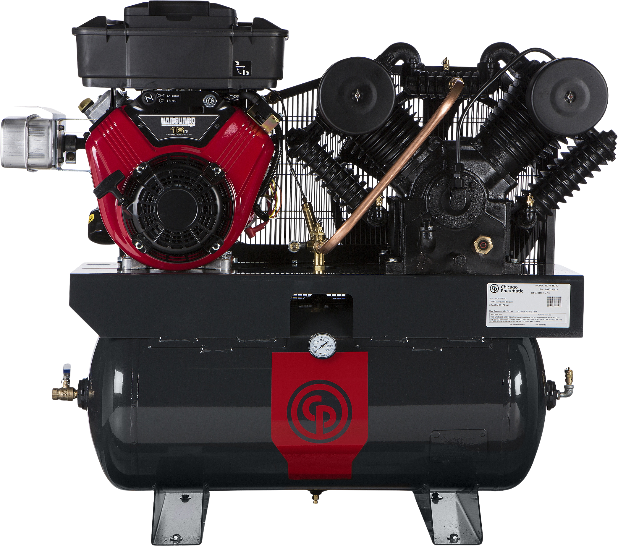 Chicago Pneumatic RCP-C1630G Air Compressor 16HP 30 Gal. Two Stage Gas Iron Series New - 8090300982