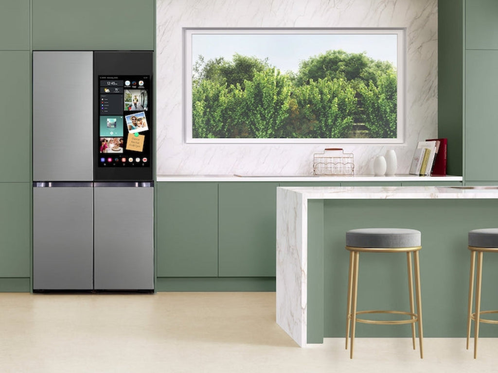 SAMSUNG Bespoke 36" 23 cu. ft. Counter Depth 4-Door Flex Refrigerator with AI Family Hub+ & AI Vision Inside in Stainless Steel - RF23DB9900QDAA
