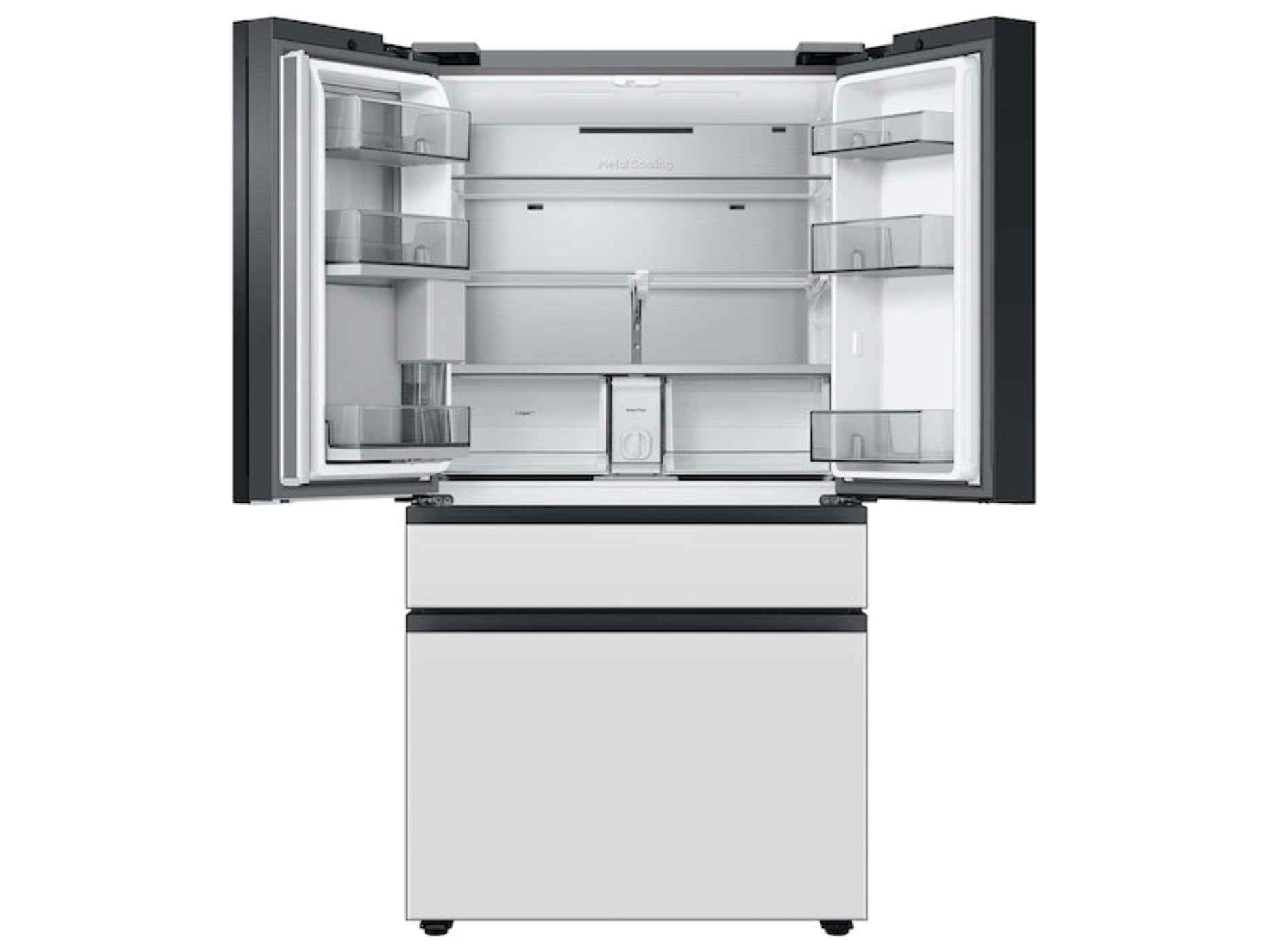 SAMSUNG Bespoke 36" 29 cu. ft. Standard Depth 4-Door French Door Smart Refrigerator with Beverage Center in Morning Blue and White Glass - RF29BB86004M