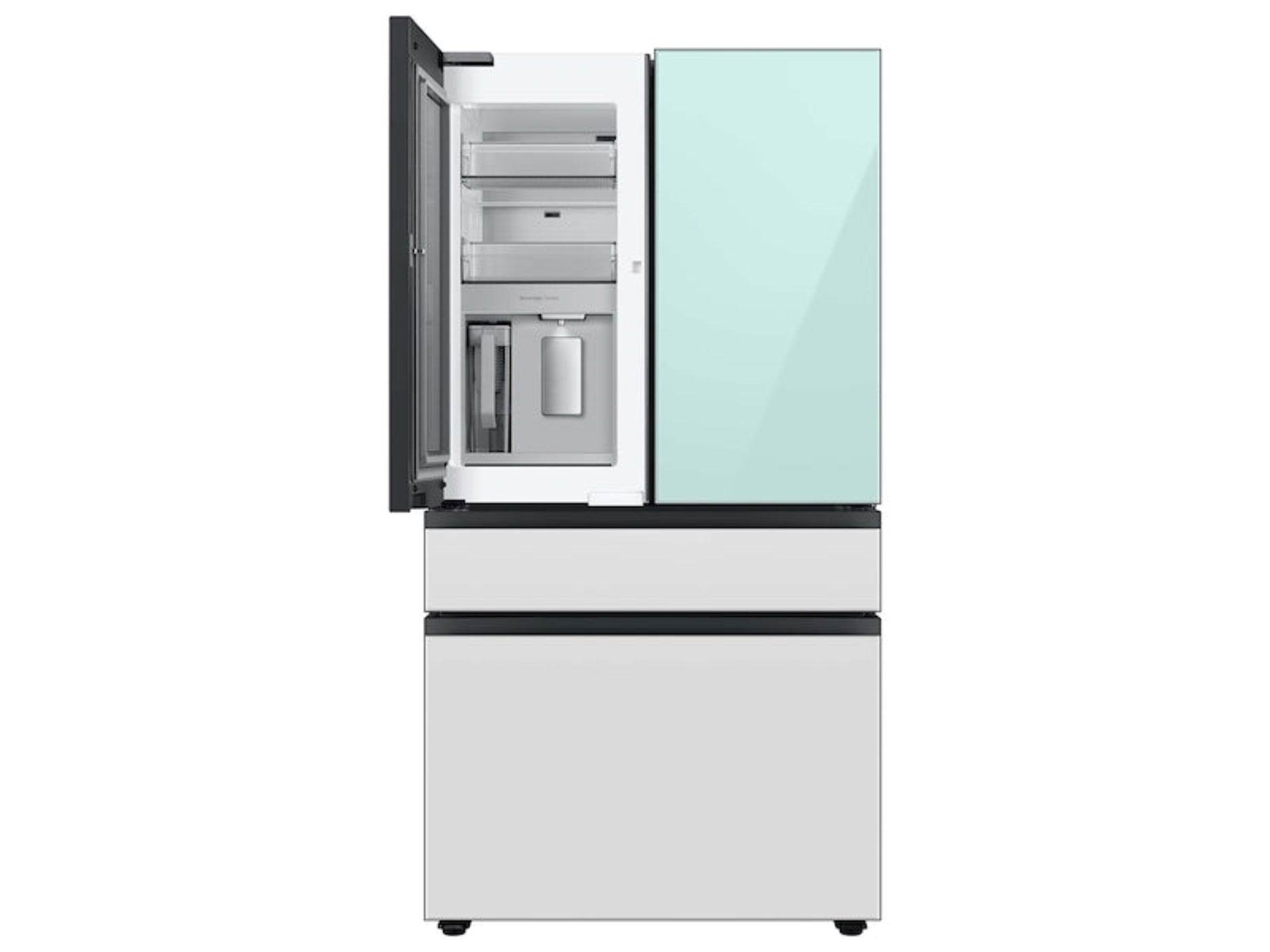 SAMSUNG Bespoke 36" 29 cu. ft. Standard Depth 4-Door French Door Smart Refrigerator with Beverage Center in Morning Blue and White Glass - RF29BB86004M