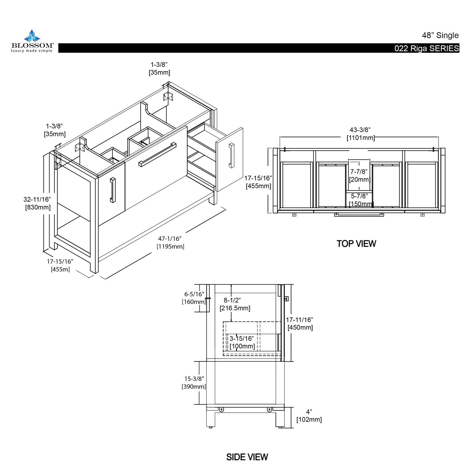 Blossom Riga 48 Inch Bathroom Vanity – Double Sinks - V8022 48 01D