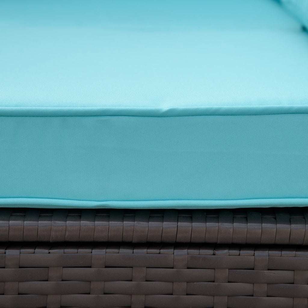 Outsunny 7-Piece All-Weather PE Rattan Sectional Sofa with Glass Coffee Table & Cushions, Turquoise - 860-020CF