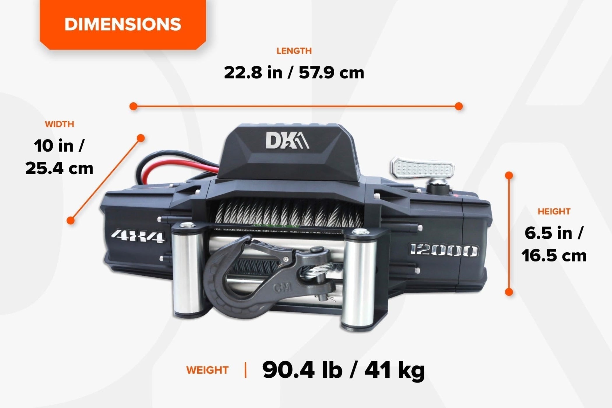 DK2 S12000 Electric Winch 12,000 lbs. 4 x 4 with Steel Cable New - S12000