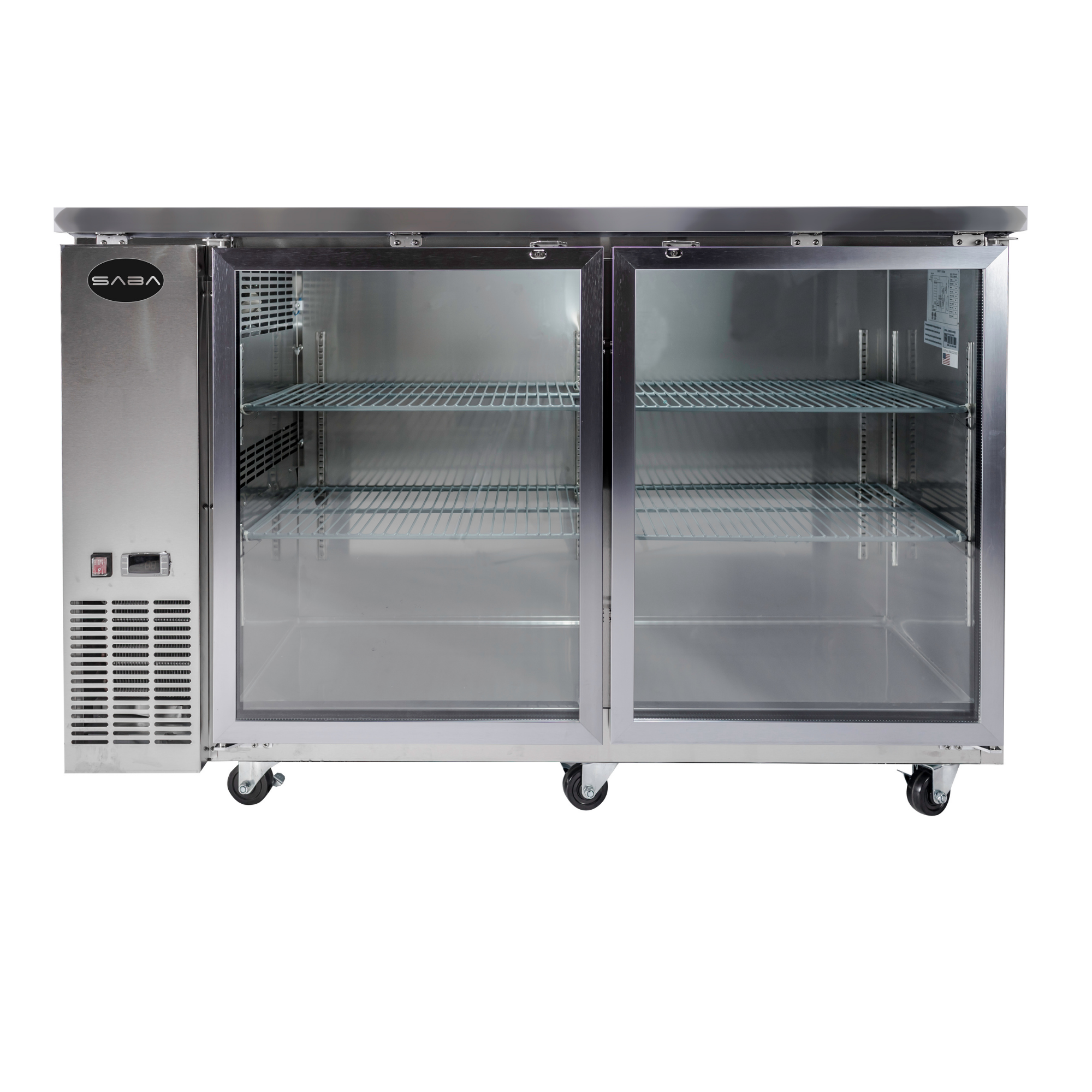 SABA SBB-24-48GSS - 24" Depth 48" Two Glass Door Commercial Back Bar Cooler (Stainless Steel)