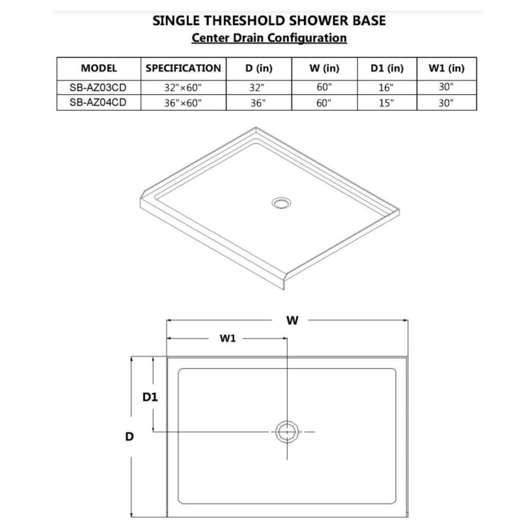 Anzzi Tier 32 x 60  in. Single Threshold Shower Base in White SB-AZ03CD - SB-AZ03CD