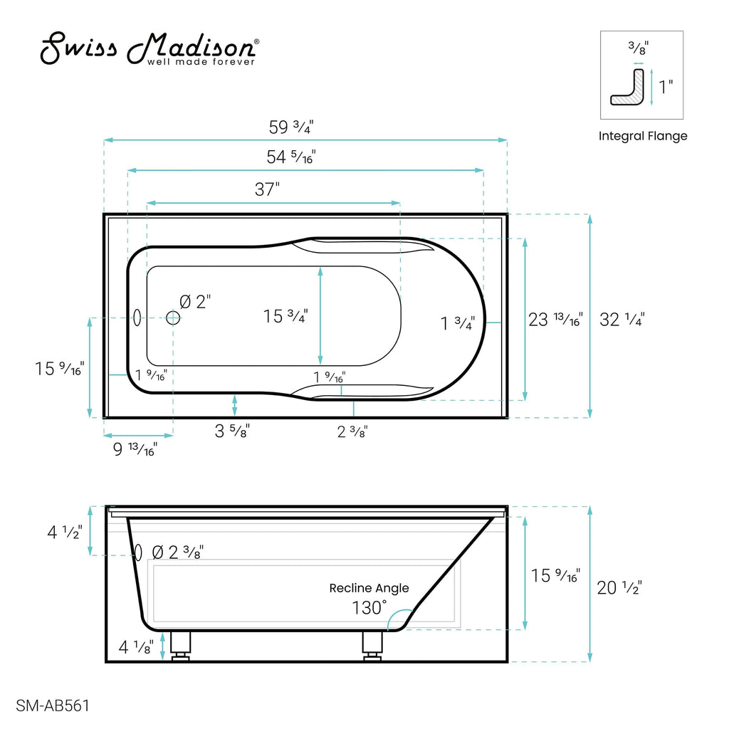 Swiss Madison Concorde 60 in. x 32 in. Acrylic Glossy White, Alcove, Integral, Left-Hand Drain, Apron Bathtub - SM-AB561 - Backyard Provider