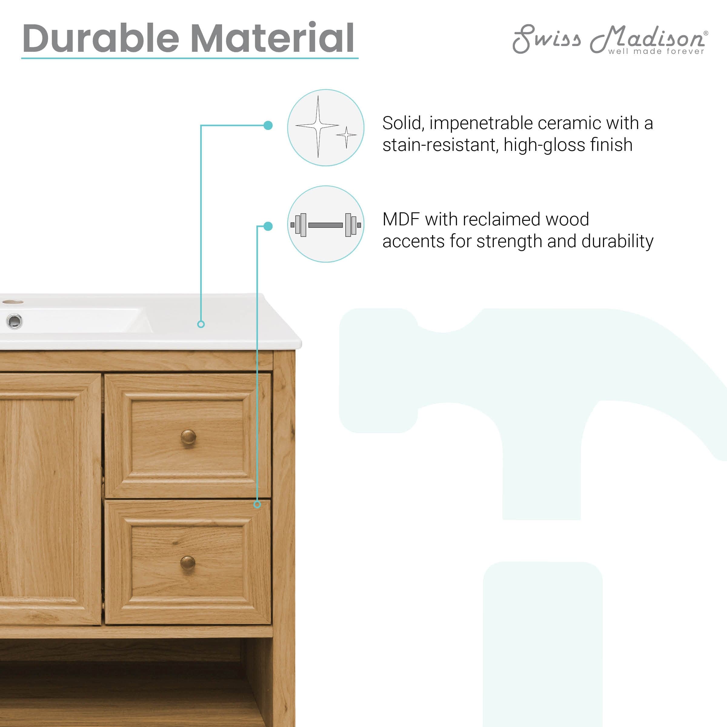 Swiss Madison Château 36" Bathroom Vanity in Natural Oak - SM-BV241 - Backyard Provider