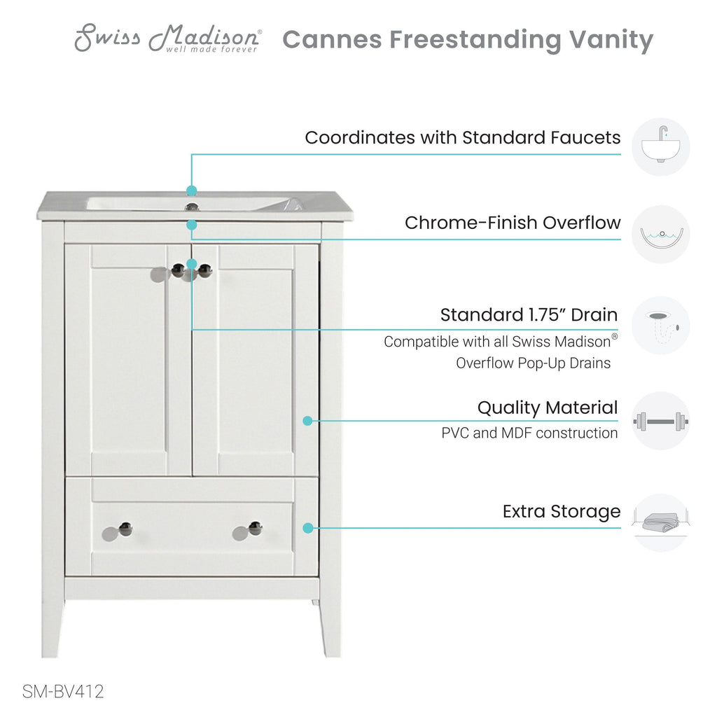 Swiss Madison Cannes 24" Bathroom Vanity in White - SM-BV412 - Backyard Provider