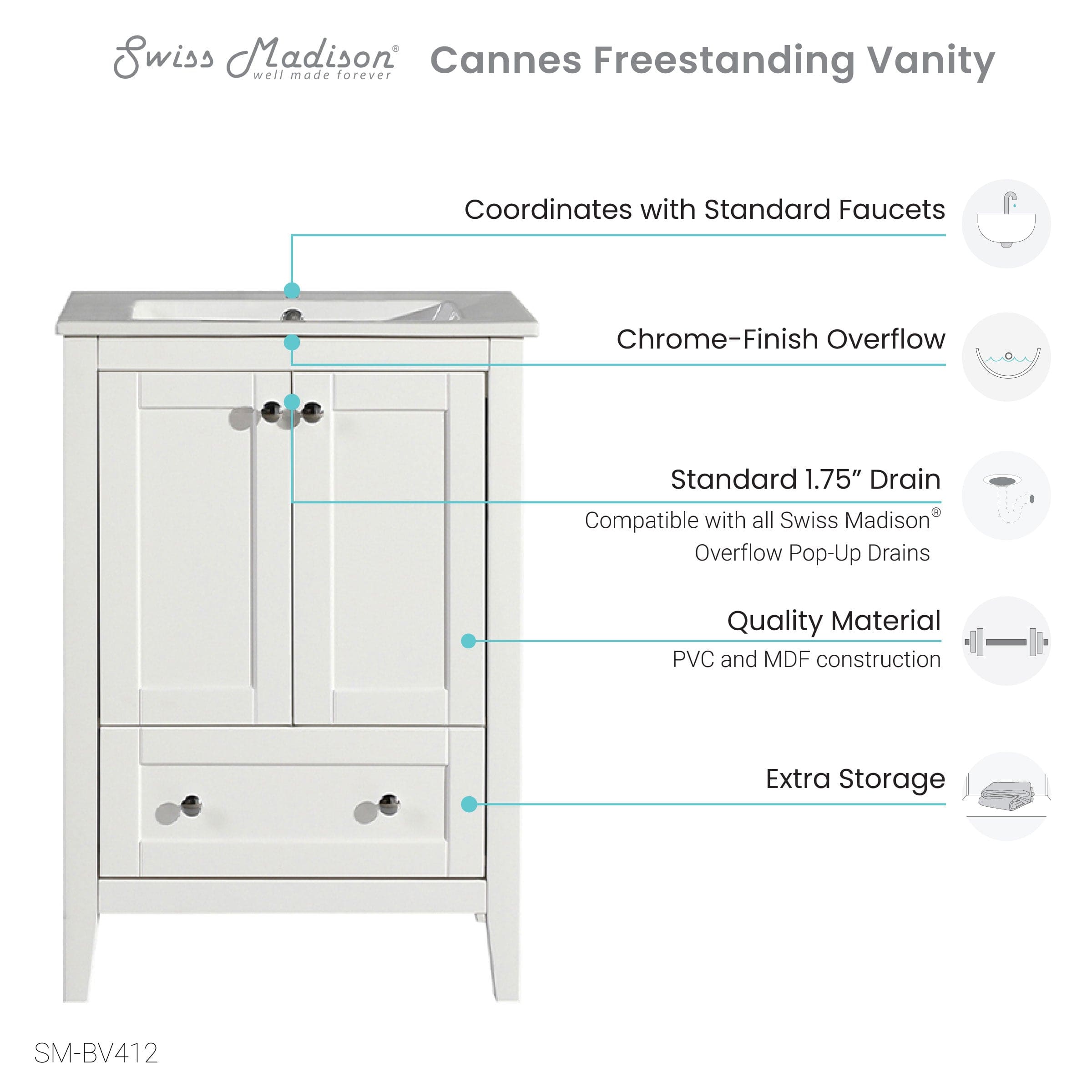Swiss Madison Cannes 24" Bathroom Vanity in White - SM-BV412 - Backyard Provider