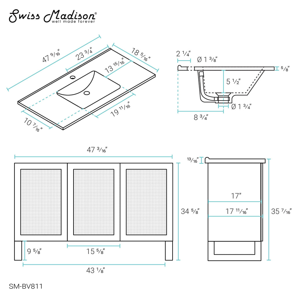 Swiss Madison Arles 48" Single, Bathroom Vanity in Honey - SM-BV811 - Backyard Provider