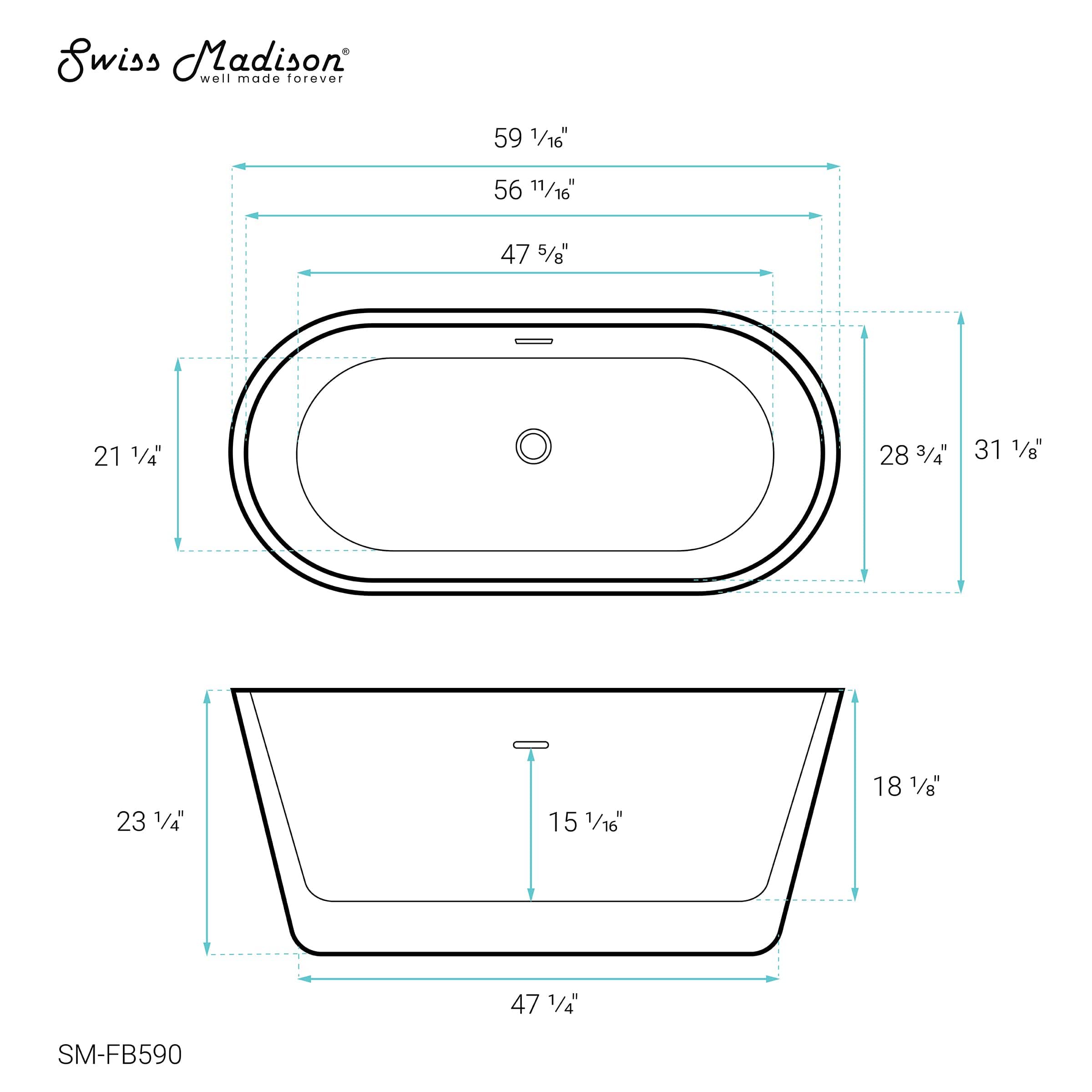 Swiss Madison Claire 60" Freestanding Bathtub - SM-FB590 - Backyard Provider