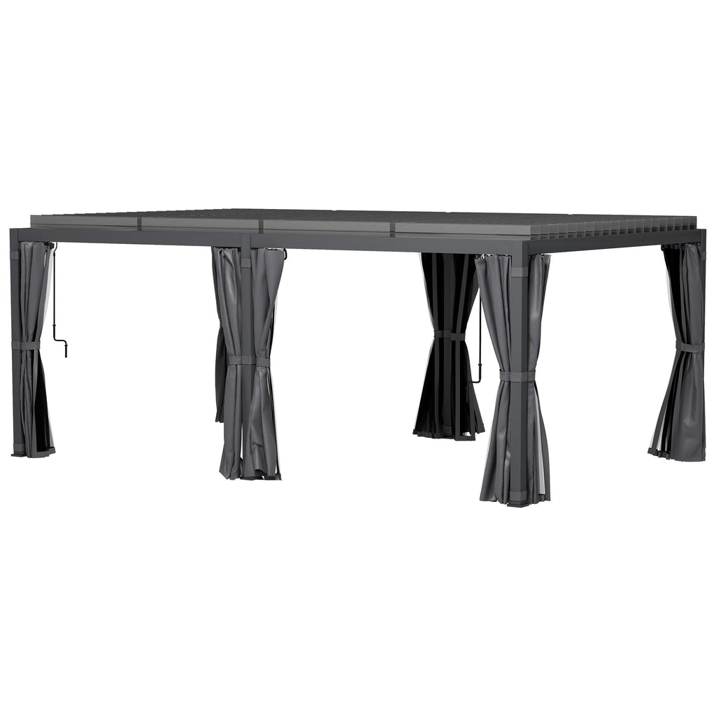 Outsunny 12' x 19' Aluminum Pergola with Adjustable Louvers, Curtains & Netting, Dark Gray- 84C - 509V00CG