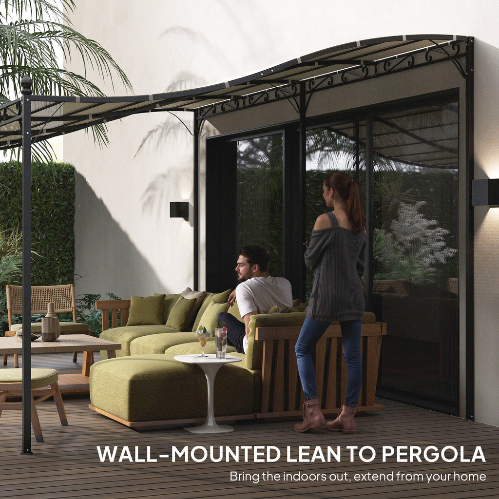 Outsunny 10' x 20' Wall-Mounted Metal Pergola Canopy with Drainage Holes in Cream White - 84C-582V01CW