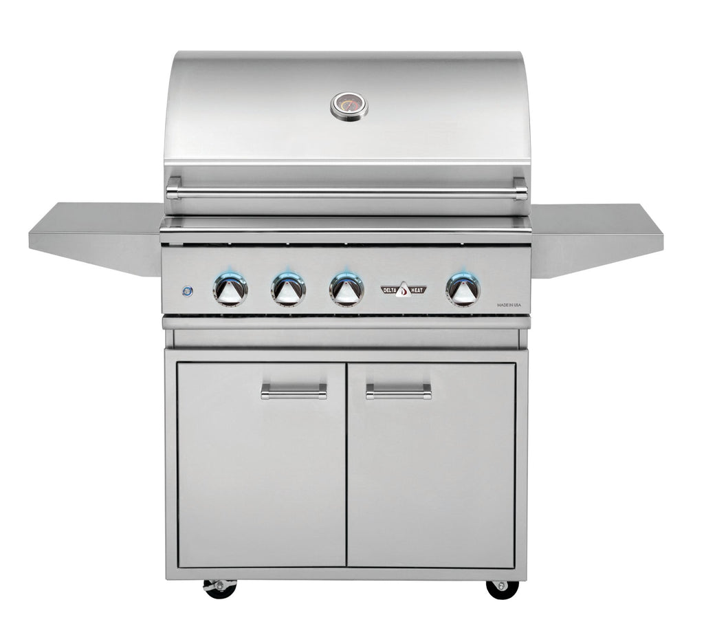 Delta Heat 32 Inch Natural Gas Grill on Cart with Infrared Rotisserie - DHGB32-C + DHBQ32R-DN