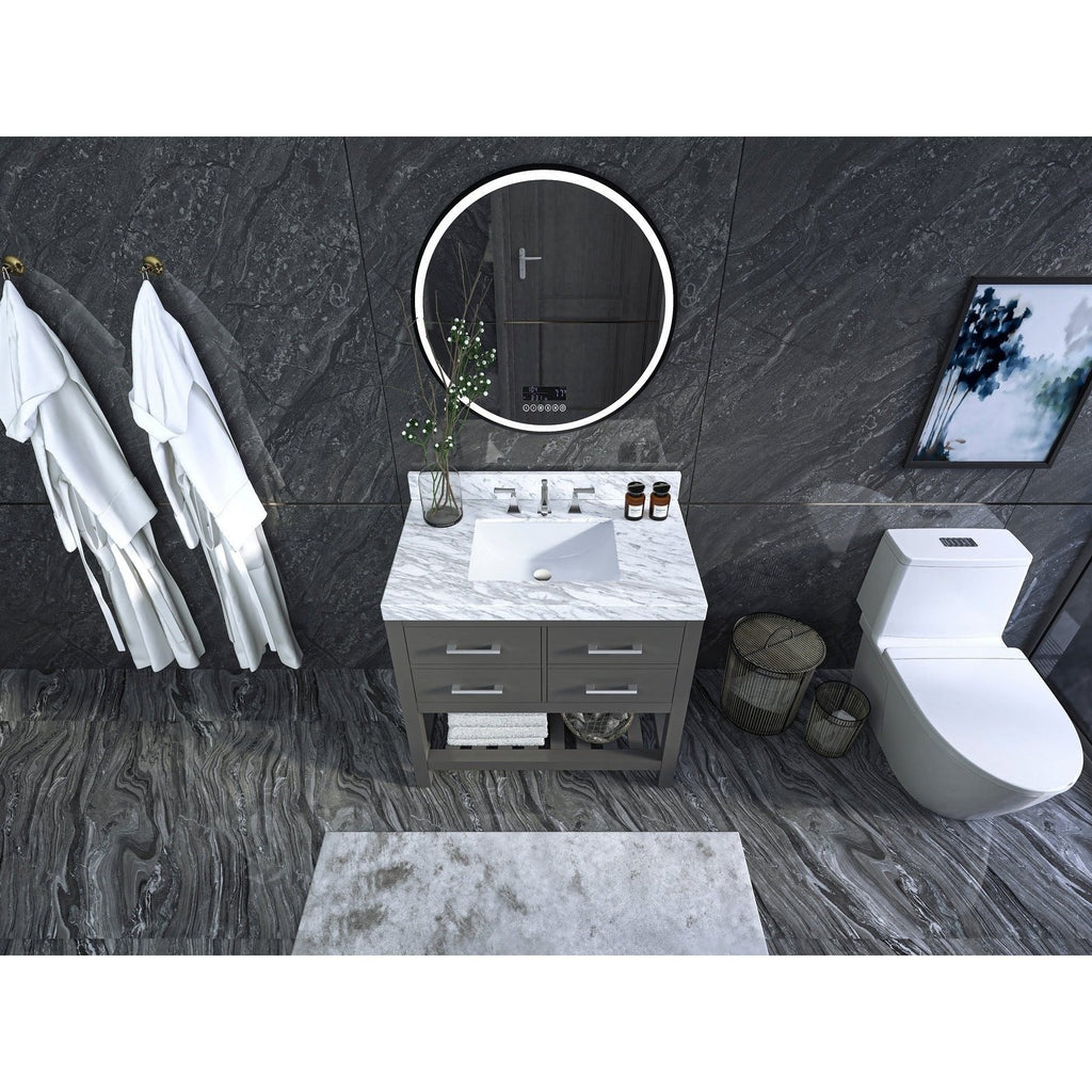 Ancerre Elizabeth Bathroom Vanity with Sink and Carrara White Marble Top Cabinet Set - VTS-ELIZABETH-36-W-CW - Backyard Provider