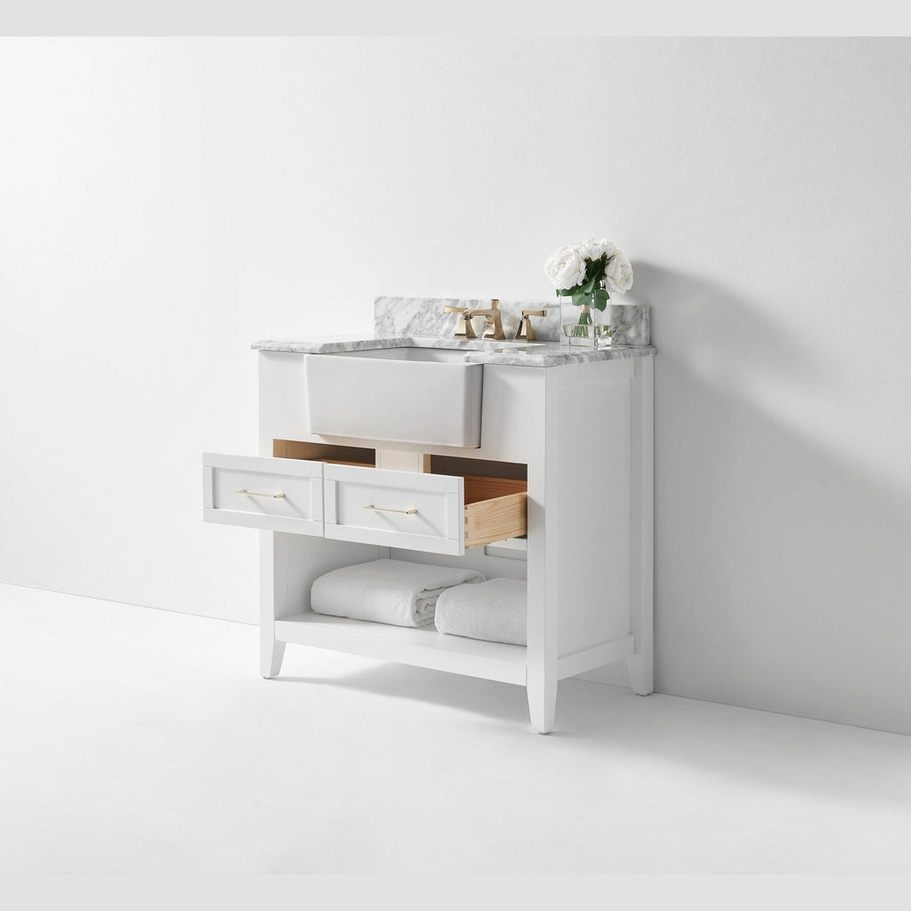 Ancerre Hayley Bathroom Vanity with Sink and Carrara White Marble Top Cabinet Set - VTS-HAYLEY-36-W-CW - Backyard Provider