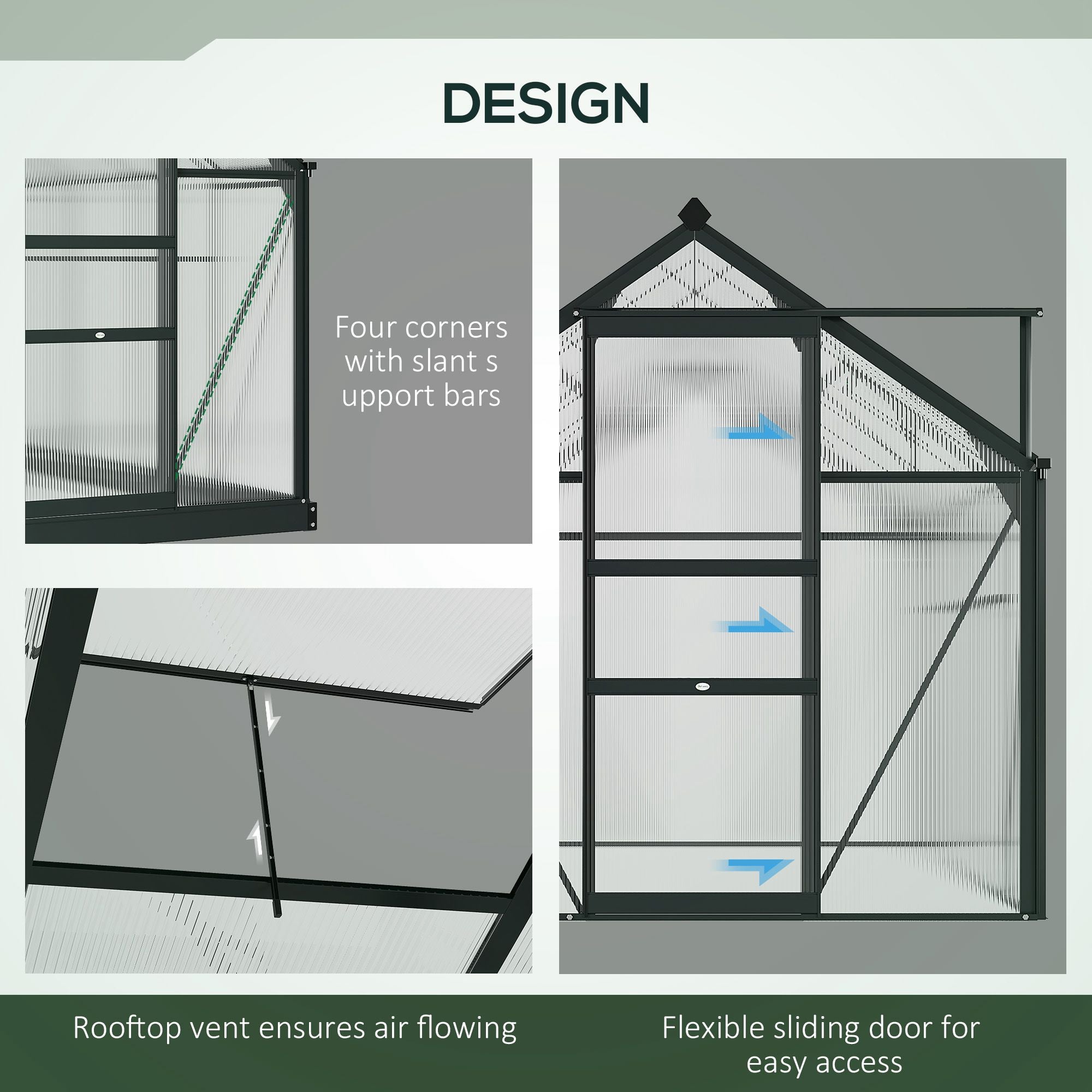 Outsunny 6' x 6' Polycarbonate Greenhouse with Rain Gutter and Roof Vent for Outdoor Garden, Gray - 845-058GY