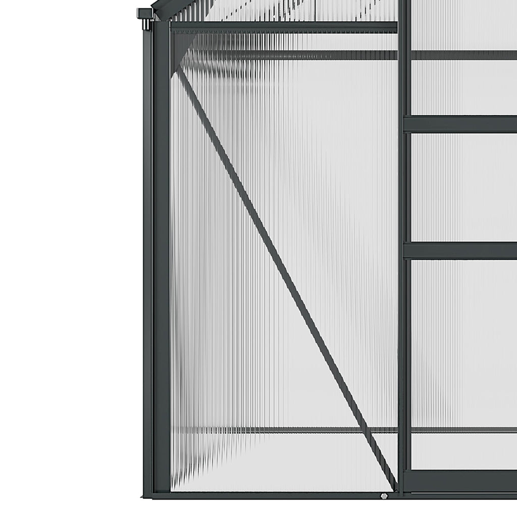 Outsunny 6' x 6' Polycarbonate Greenhouse with Rain Gutter and Roof Vent for Outdoor Garden, Gray - 845-058GY