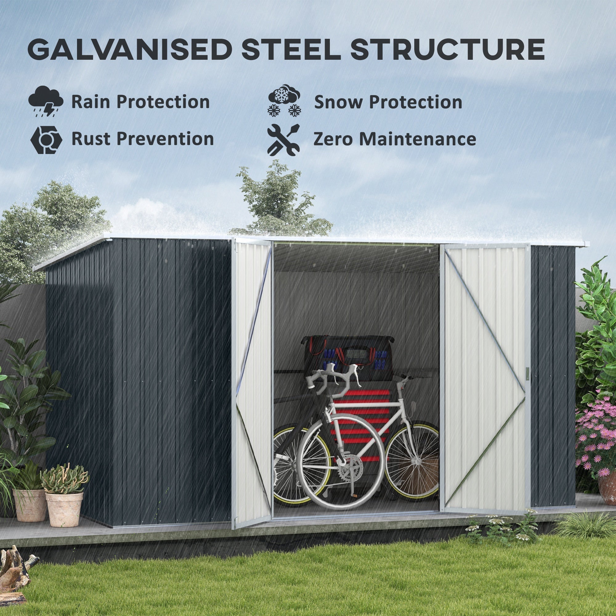 Outsunny 11' x 6' Metal Storage Shed with Lockable Door for Backyard, Garden, Lawn, Gray - 845-680V01CG