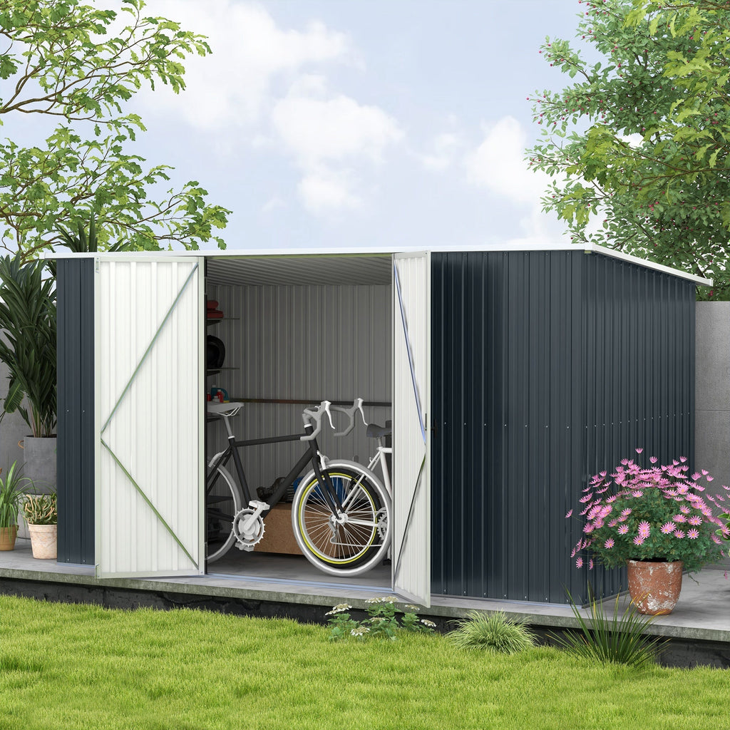 Outsunny 11' x 6' Metal Storage Shed with Lockable Door for Backyard, Garden, Lawn, Gray - 845-680V01CG