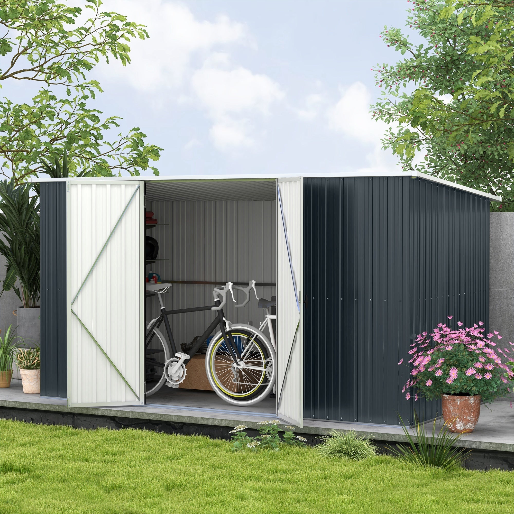 Outsunny 11' x 6' Metal Storage Shed with Lockable Door for Backyard, Garden, Lawn, Gray - 845-680V01CG