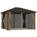 Outsunny 10' x 12' Hardtop Gazebo with Curtains, Netting Aluminum Frame - Coffee - 84C-040V01CF