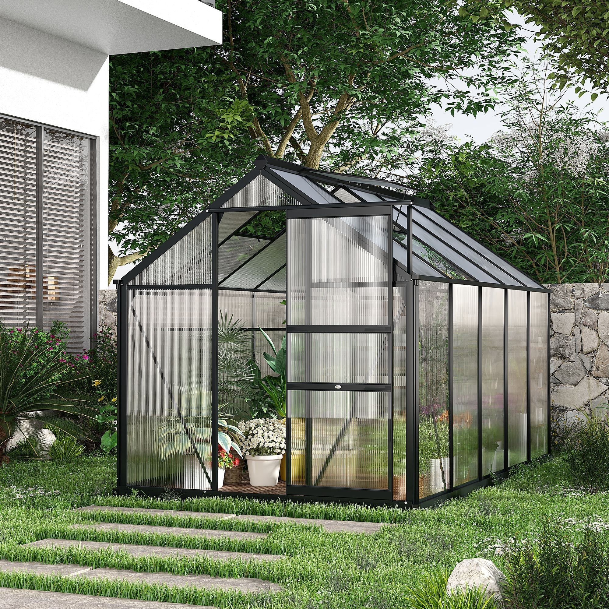 Outsunny BloomGreen 6' x 10' Greenhouse with Rain Gutter and Roof Vent Gray - 845-059V01GY