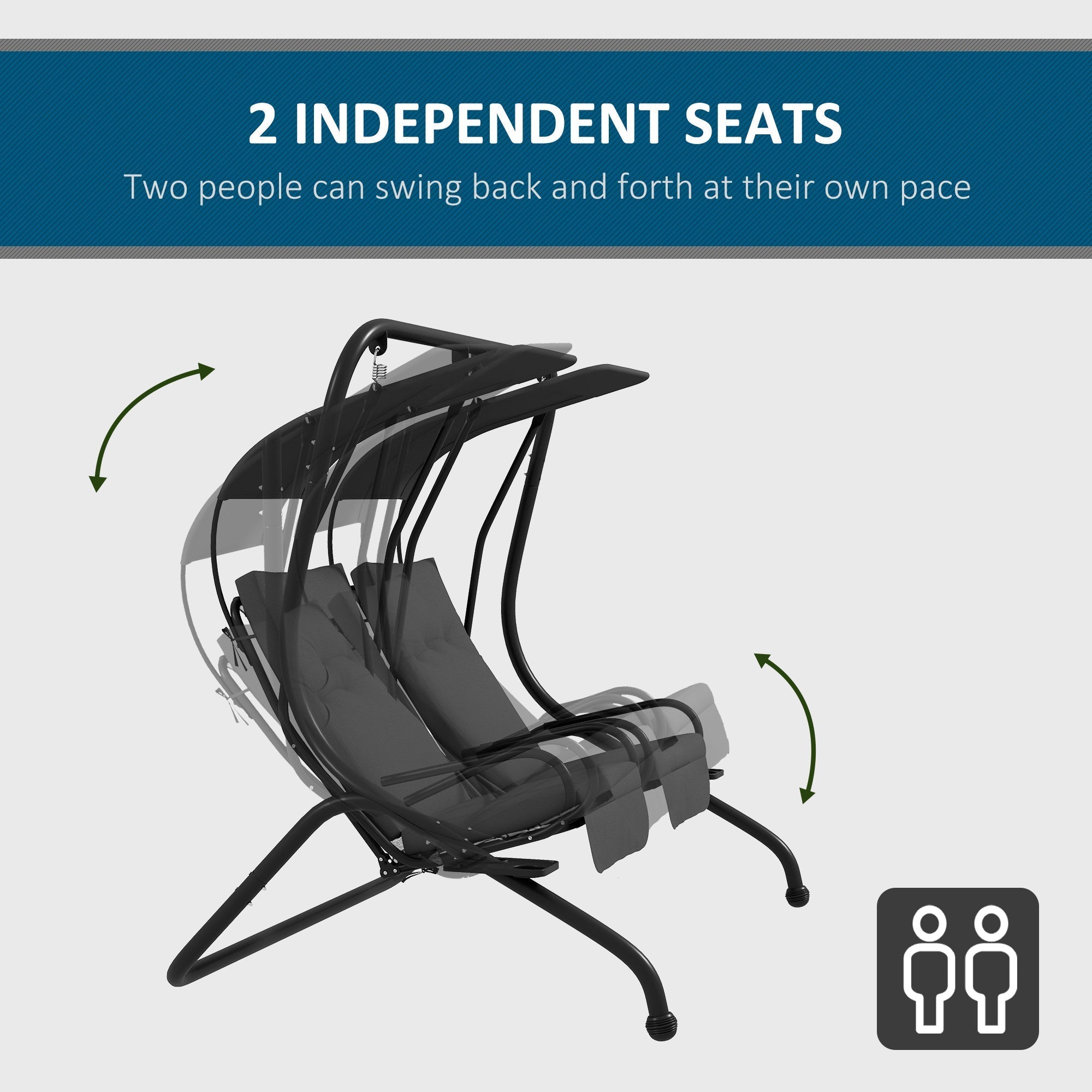 Outsunny 2-Seater Outdoor Swing Chair with Canopy for Porch, Patio, Backyard - Gray - 84A-052V03GY