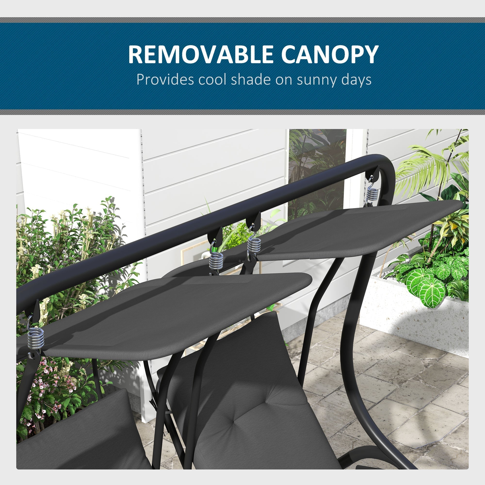 Outsunny 2-Seater Outdoor Swing Chair with Canopy for Porch, Patio, Backyard - Gray - 84A-052V03GY