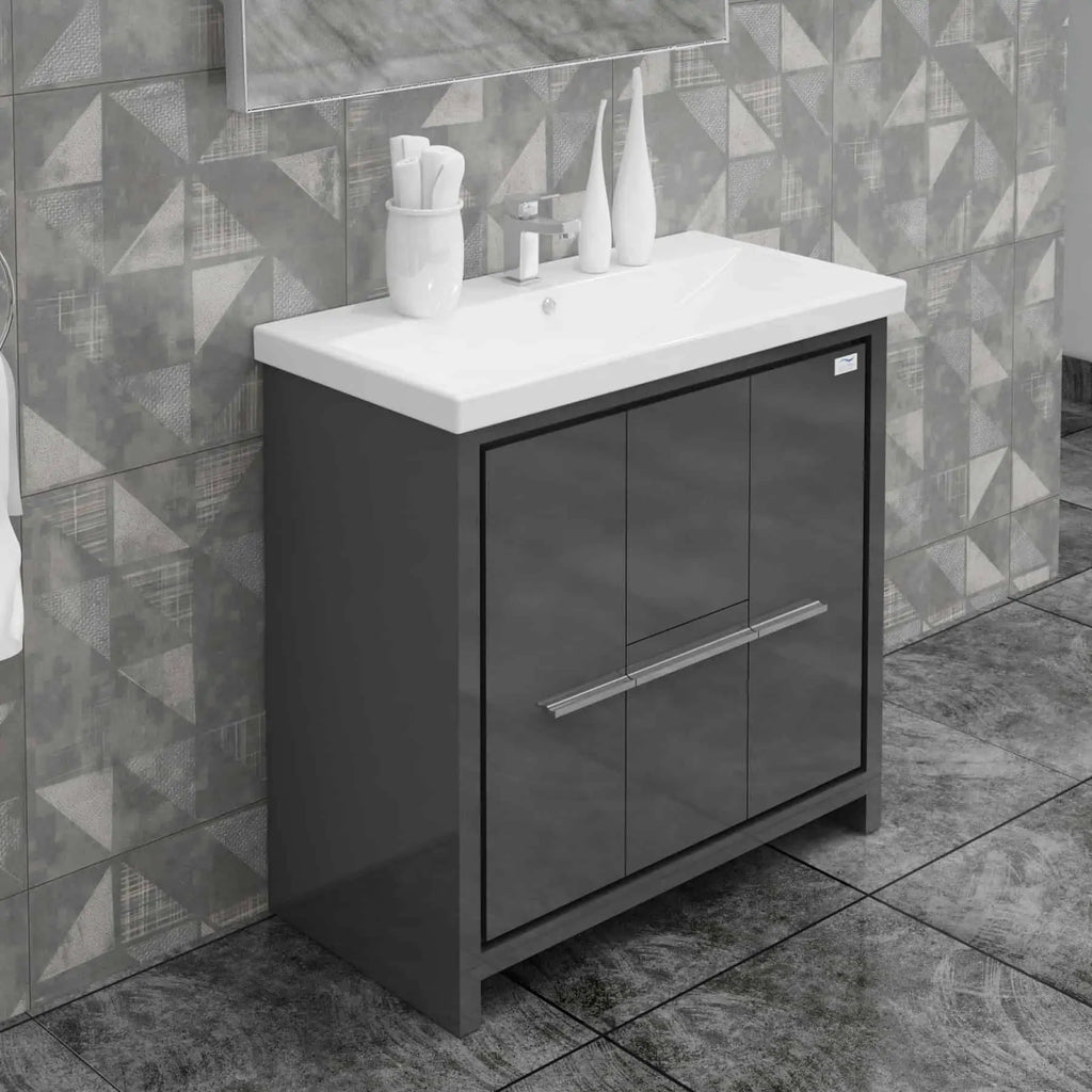 Casa Mare Alessio 36" Bathroom Vanity and Ceramic Sink Combo with LED Mirror - Alessio90GG-36
